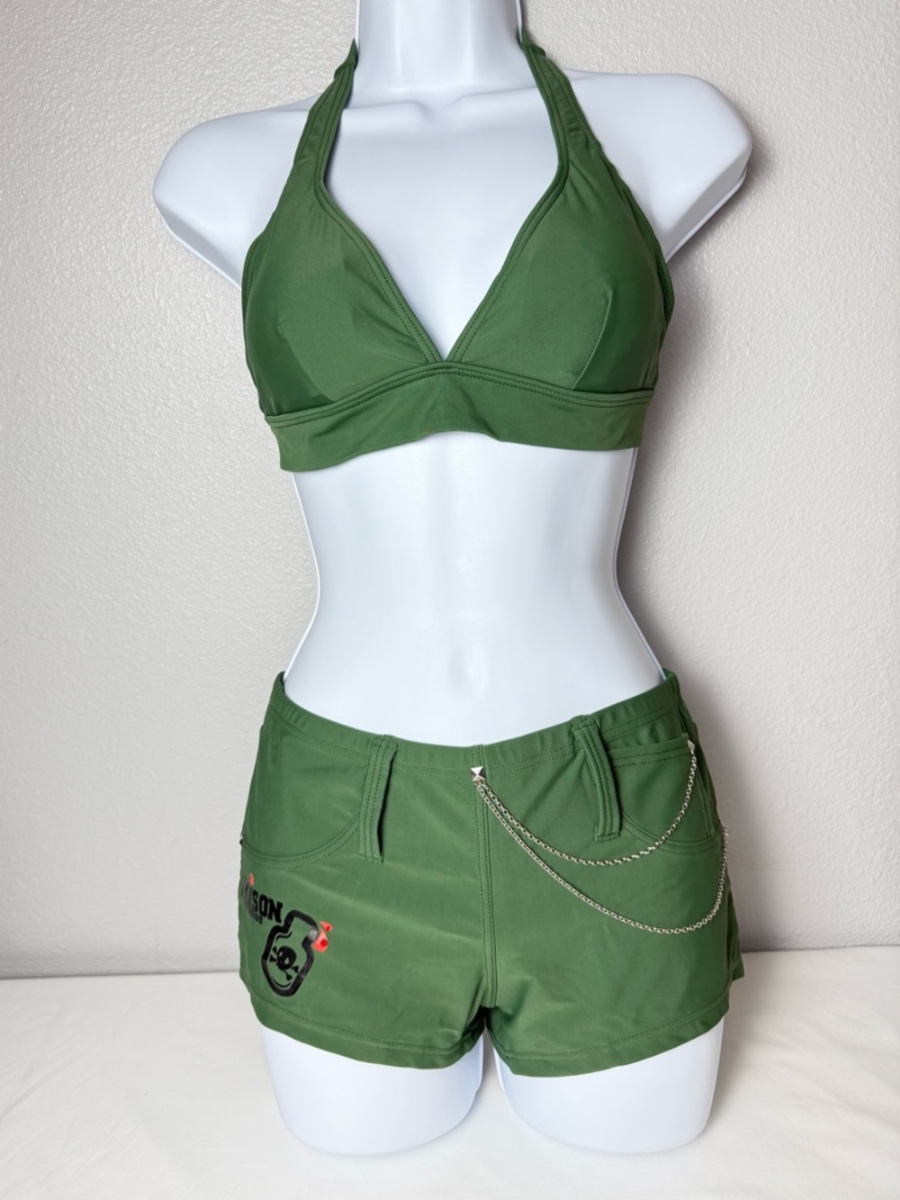 Poison by Panos Green Bikini Set NWT | Y2K Chain Shorts